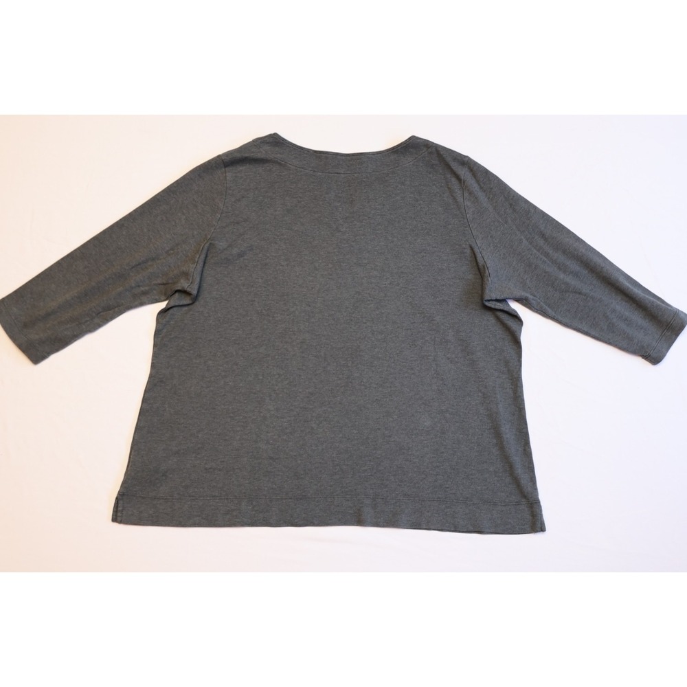 L.L. Bean 100% Cotton 3/4 Sleeve V-Neck Gray Knit Top Size L Relaxed Fit Tee 1XL - Picture 4 of 8